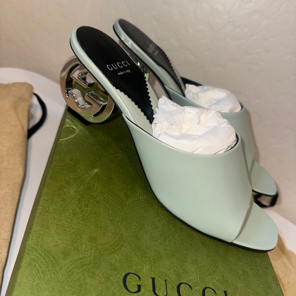 NEW Gucci leather green kitten logo heel size 9 brand new - Picture 7 of 10